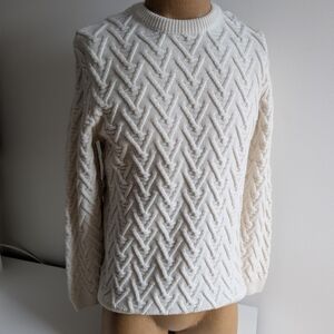 Zara White Crew Neck Sweater with Textured Knit